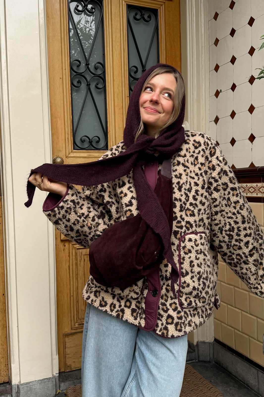 Bruine reversible jas met leopard print