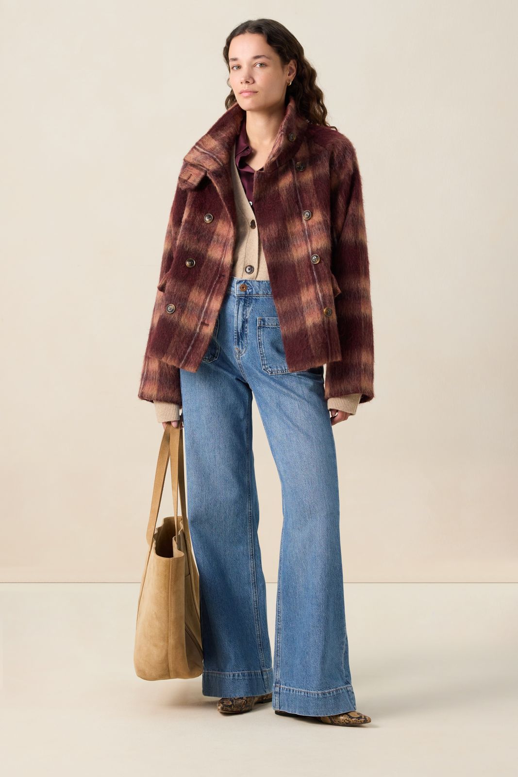 Donkerrode wollen geruite jas