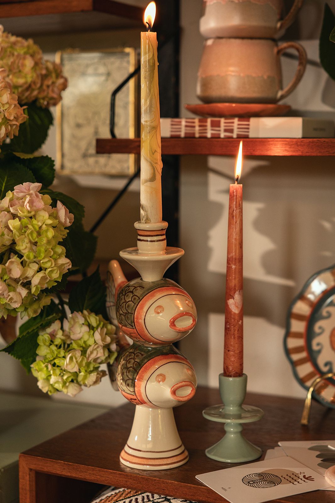 Blauwe ruffle kandelaar small