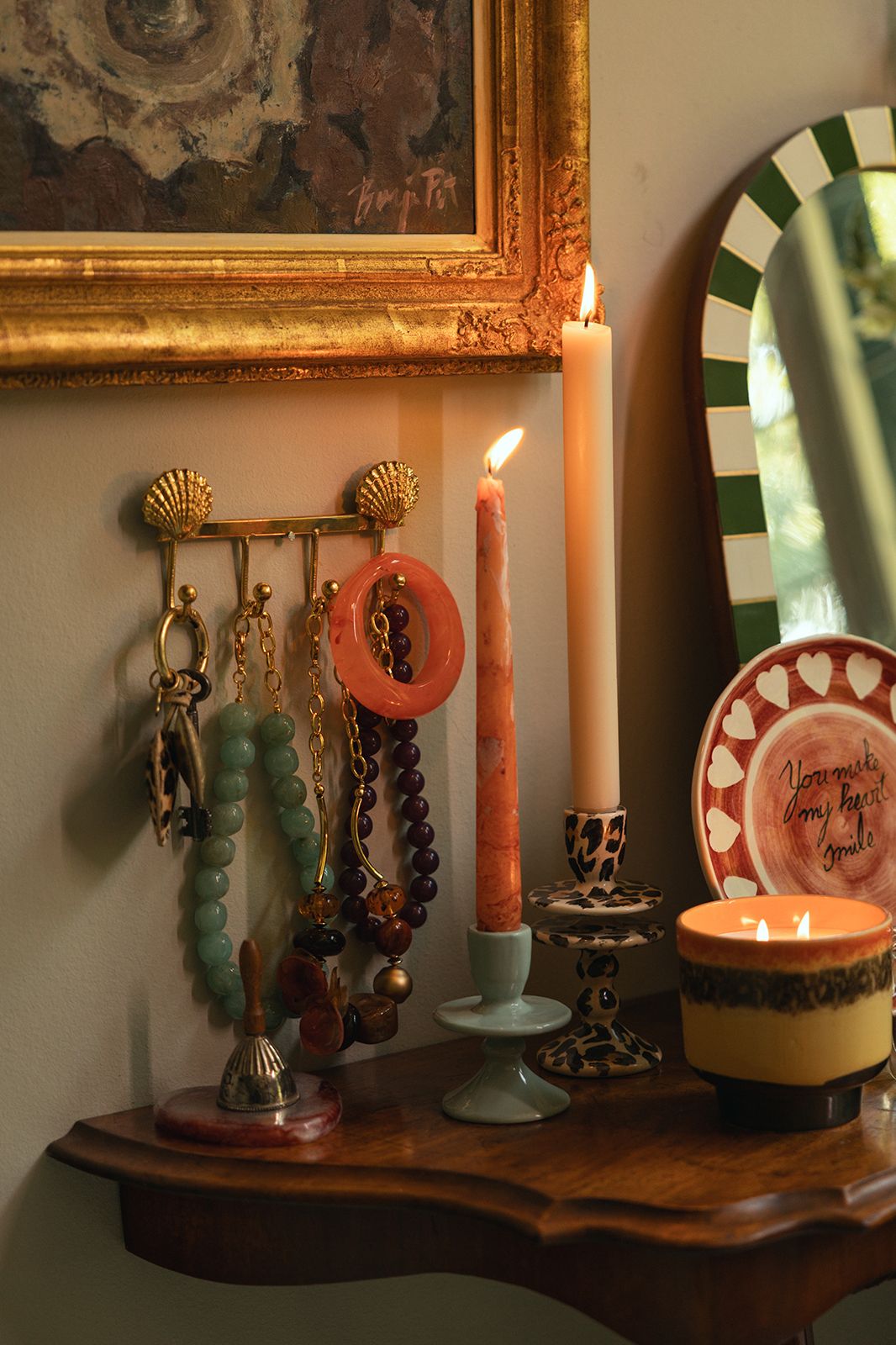 Lichtbruine ruffle kandelaar met leopard print large