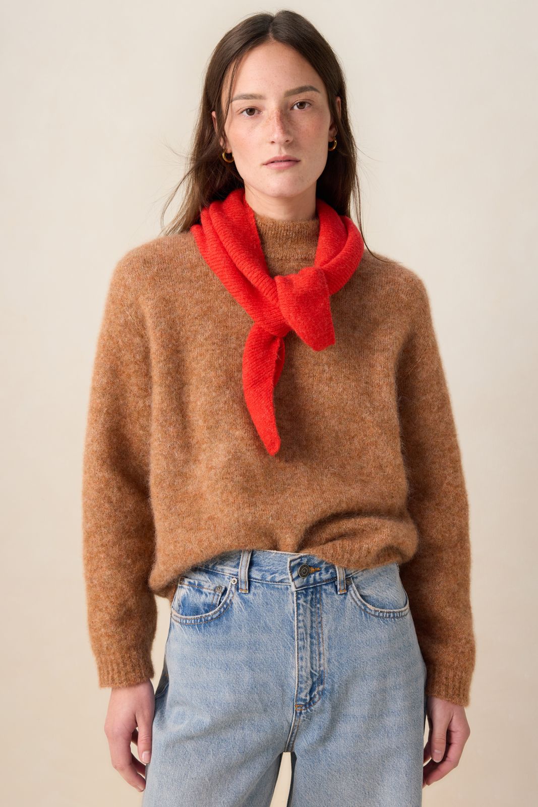 Rode gebreide bandana sjaal