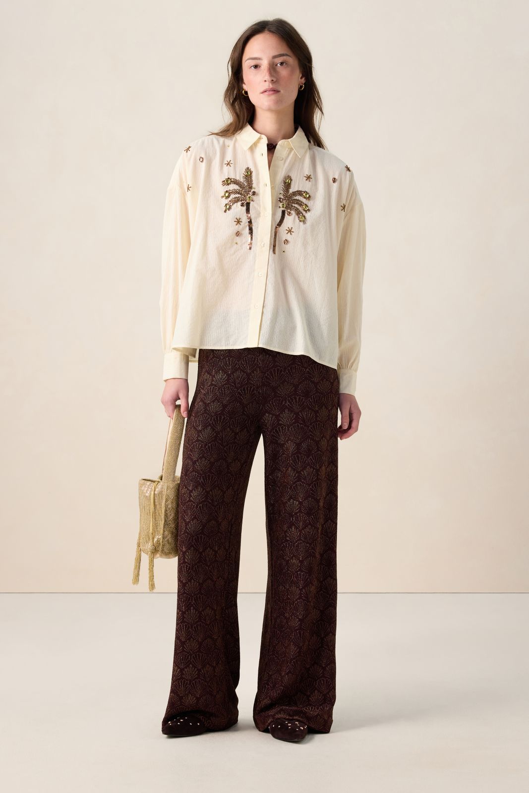 Witte blouse met palmbomen