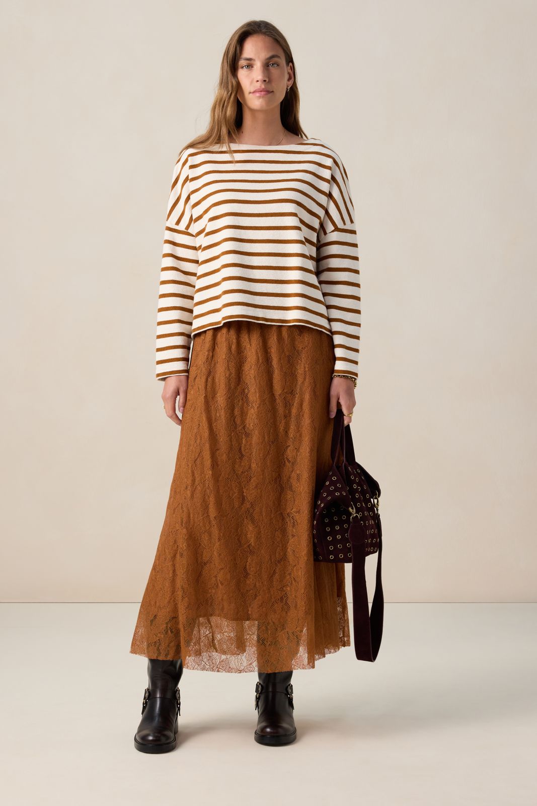 Bruine longsleeve met strepen