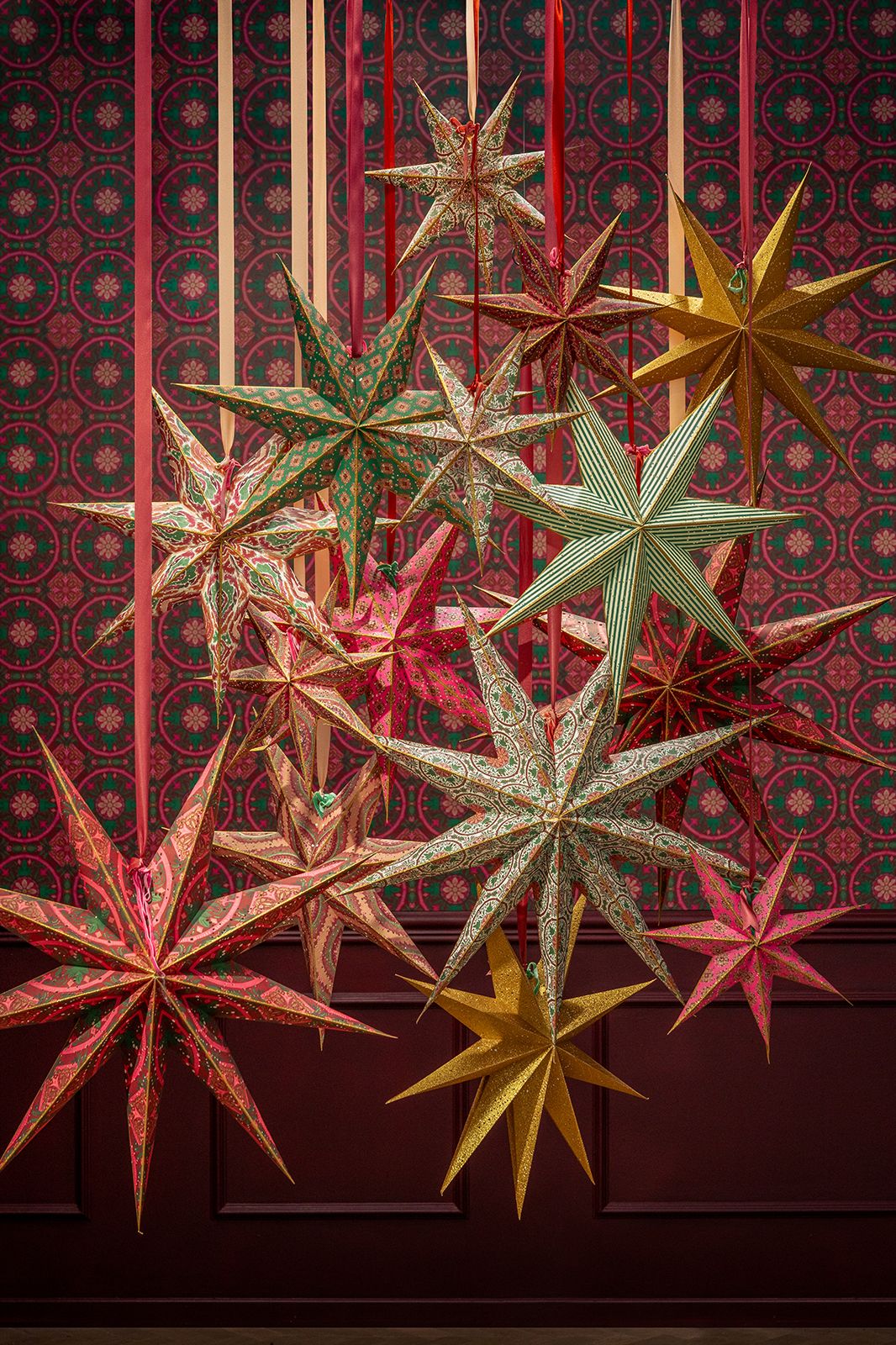 Witte kerstster met print met led- licht small