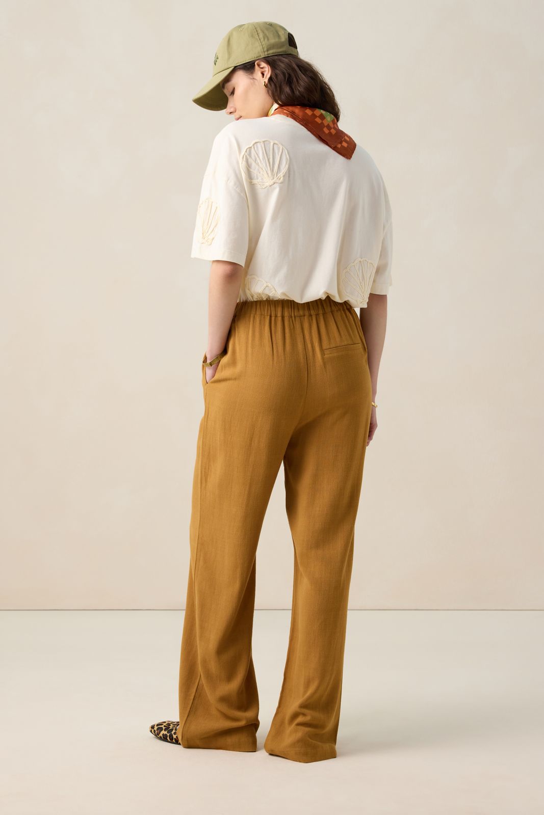 Bruine high waist wide leg broek