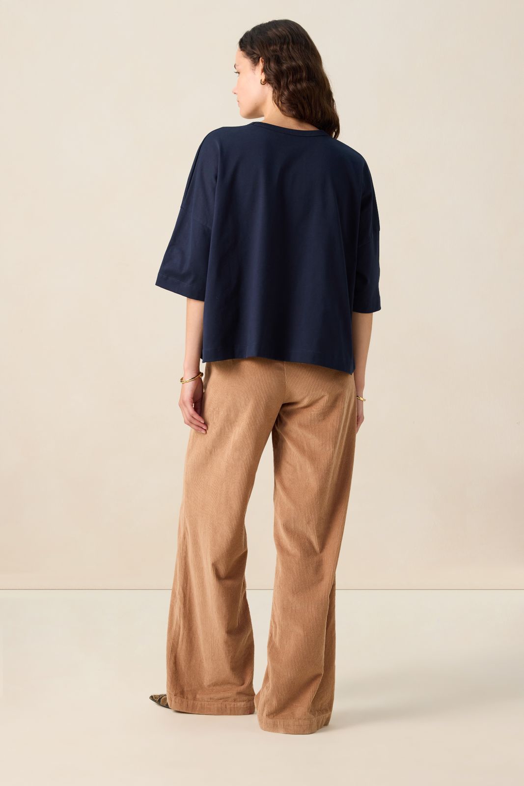 Bruine high waist wide leg corduroy broek