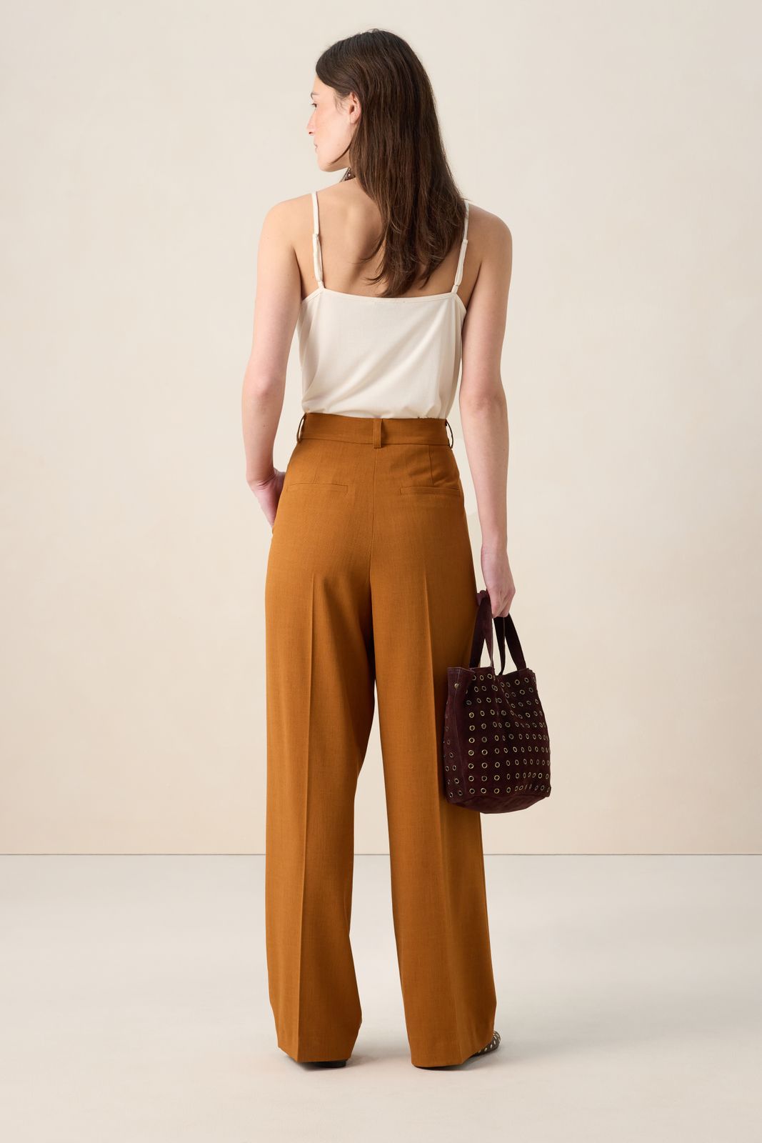 Bruine high waist wide leg broek