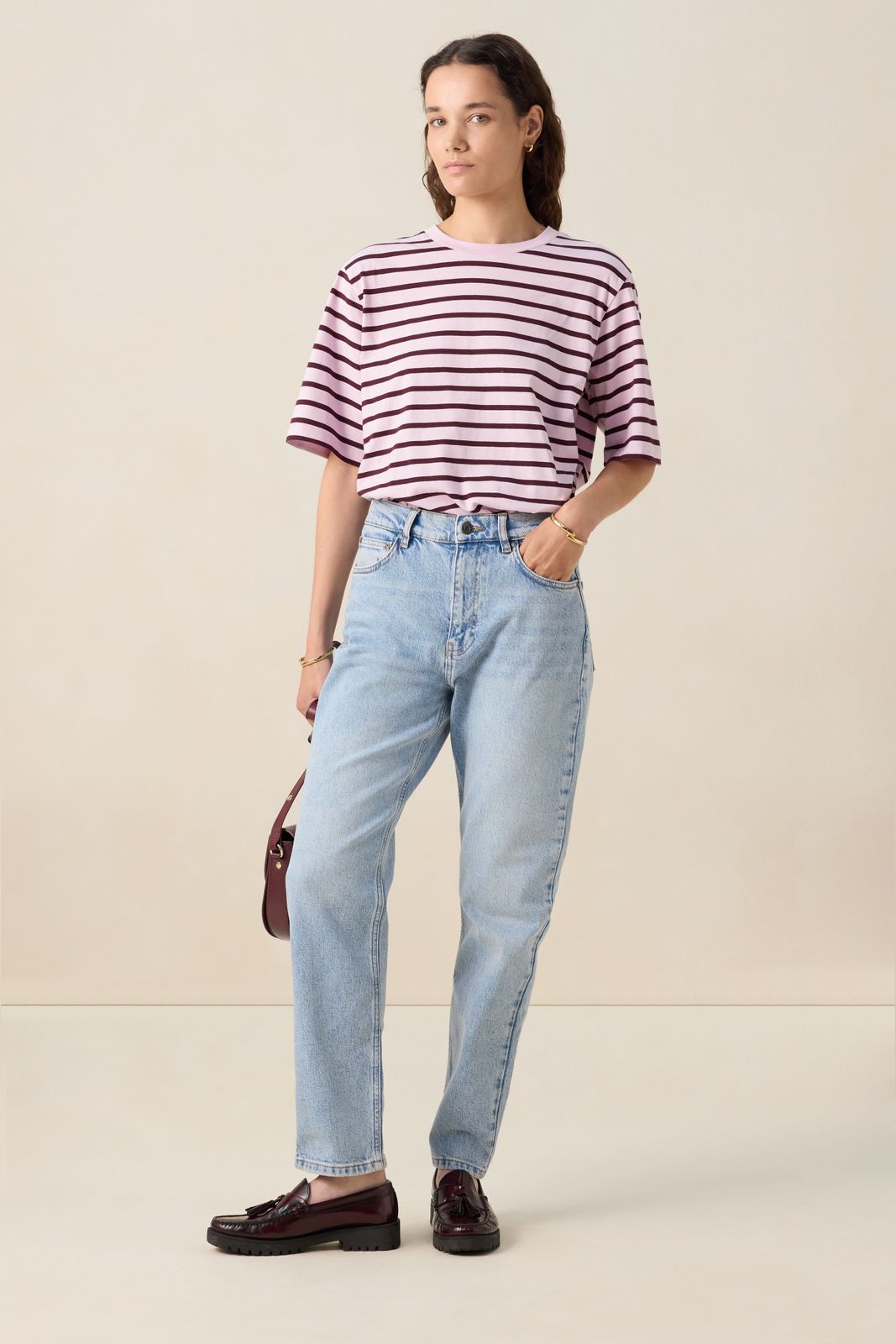 Donkerroze T-shirt met strepen