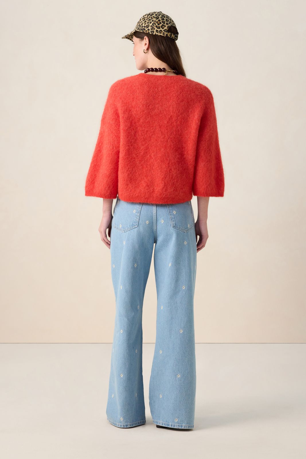 Blauwe high rise wide leg jeans met bloemen