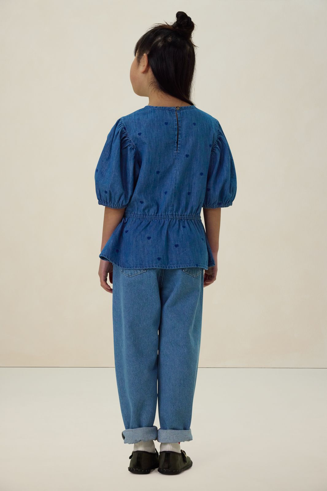 Blauwe denim top met embroidery