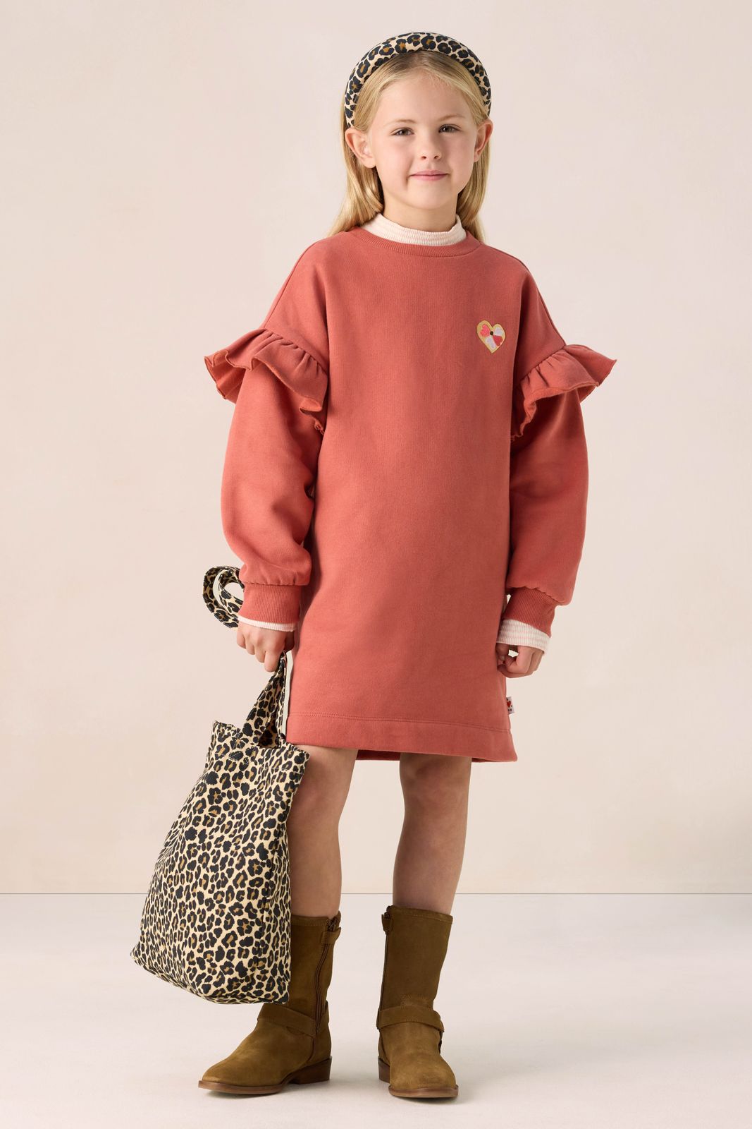 Bruine canvas shopper met leopard print