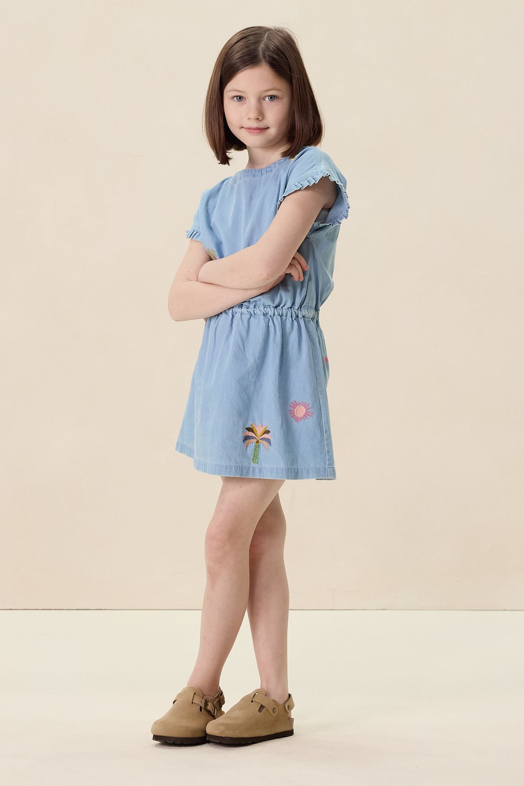 Lichtblauwe denim jurk met embroidery