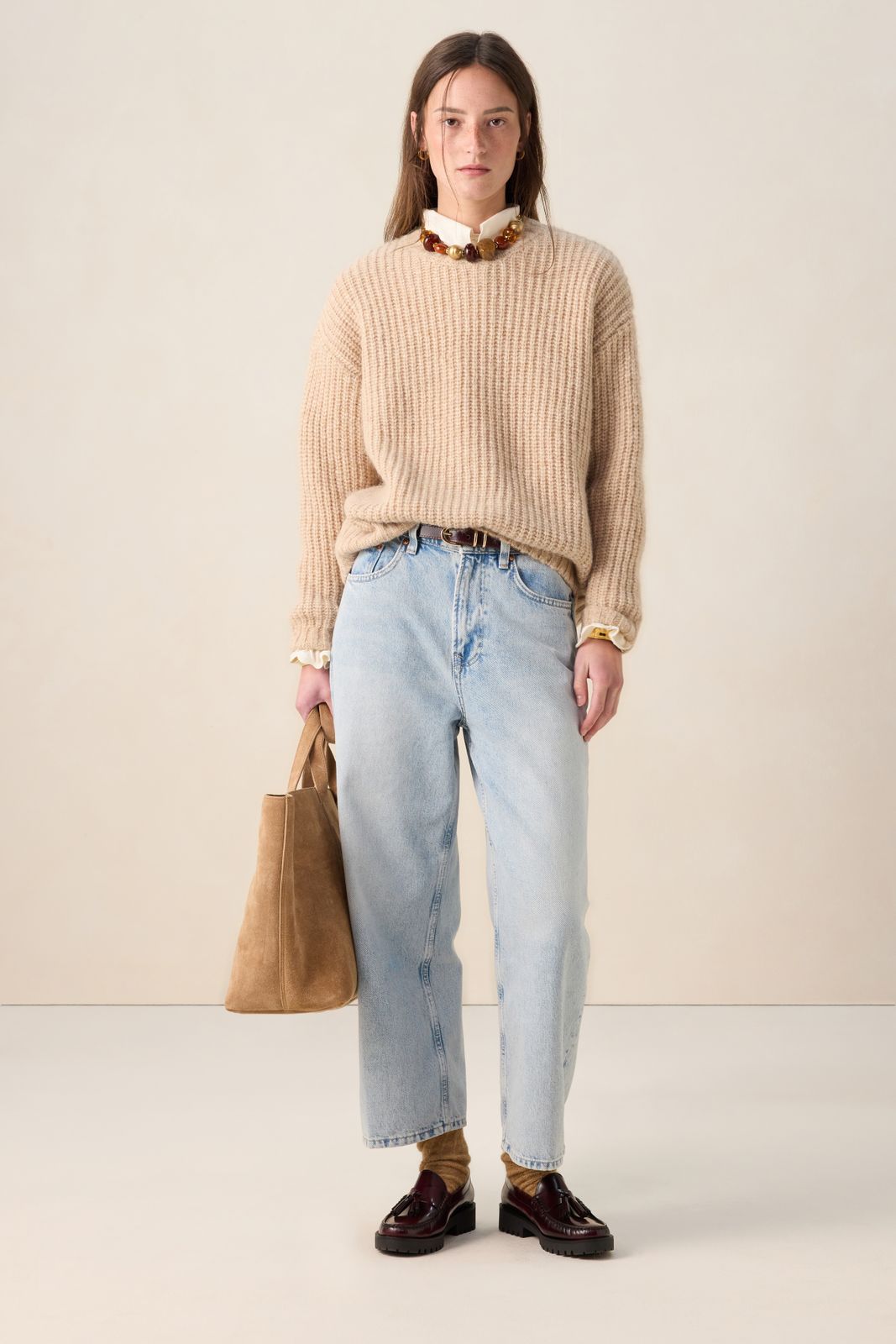 Beige chunky wollen trui