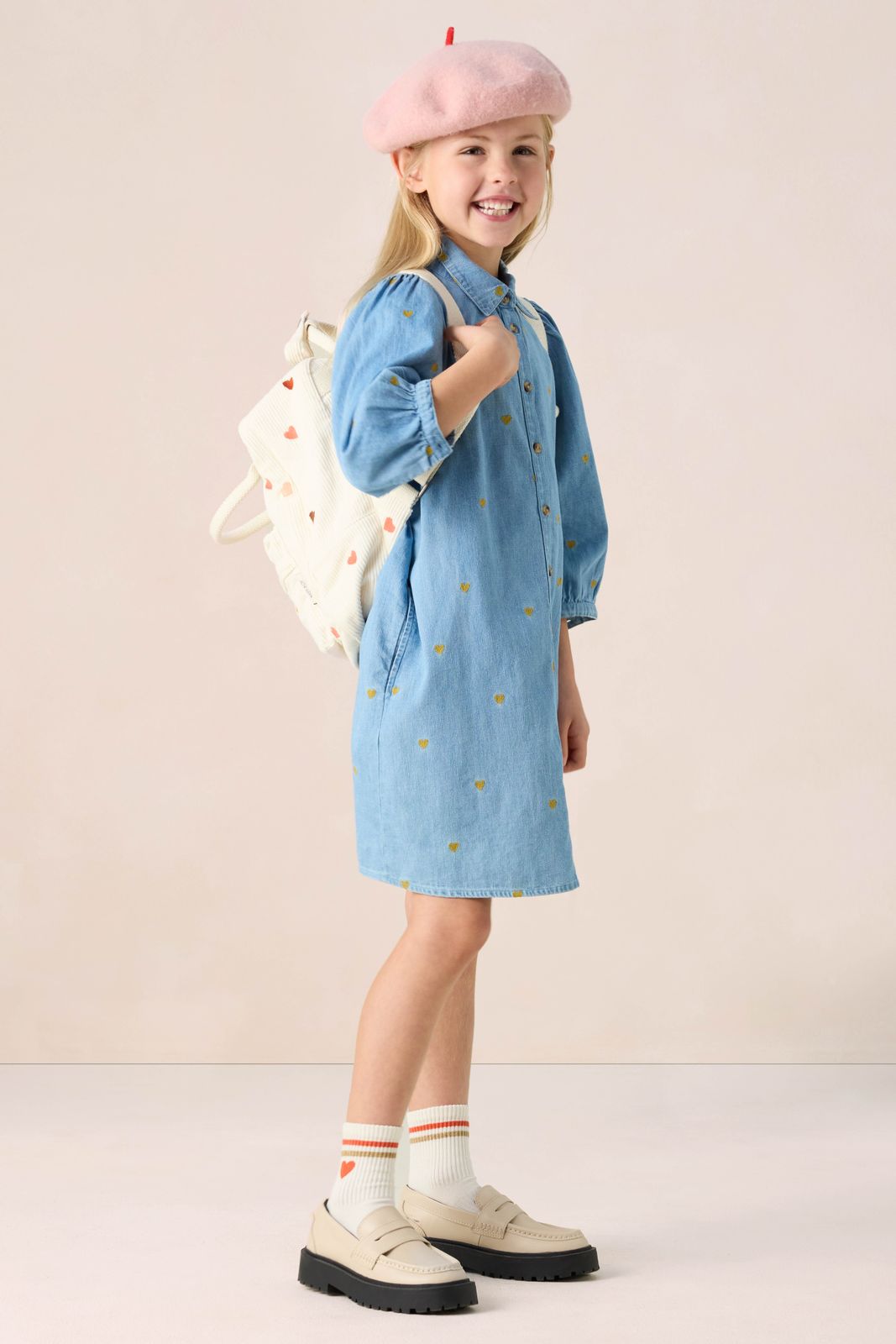 Lichtblauwe denim jurk met hartjes