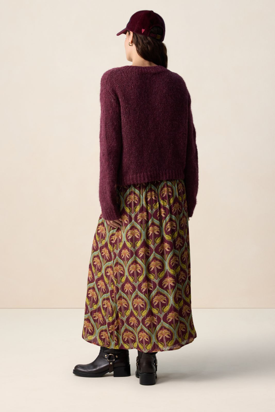 Donkerrode maxi rok met palm print