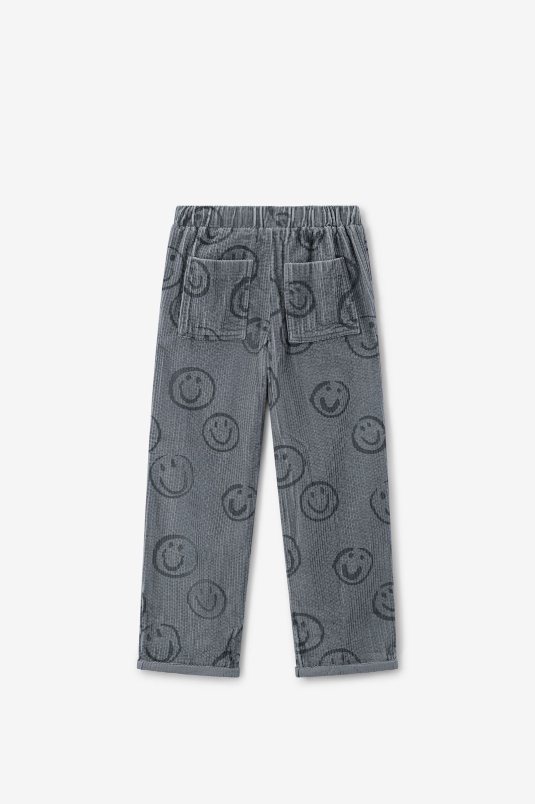 Blauwe corduroy broek met smileys