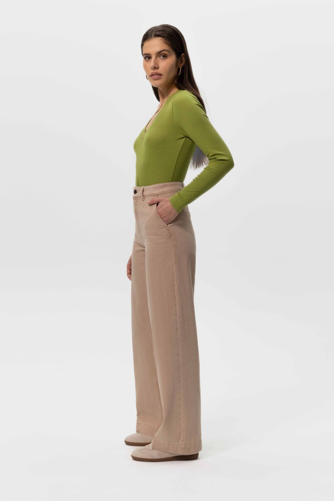 Beige high waist wide leg jeans