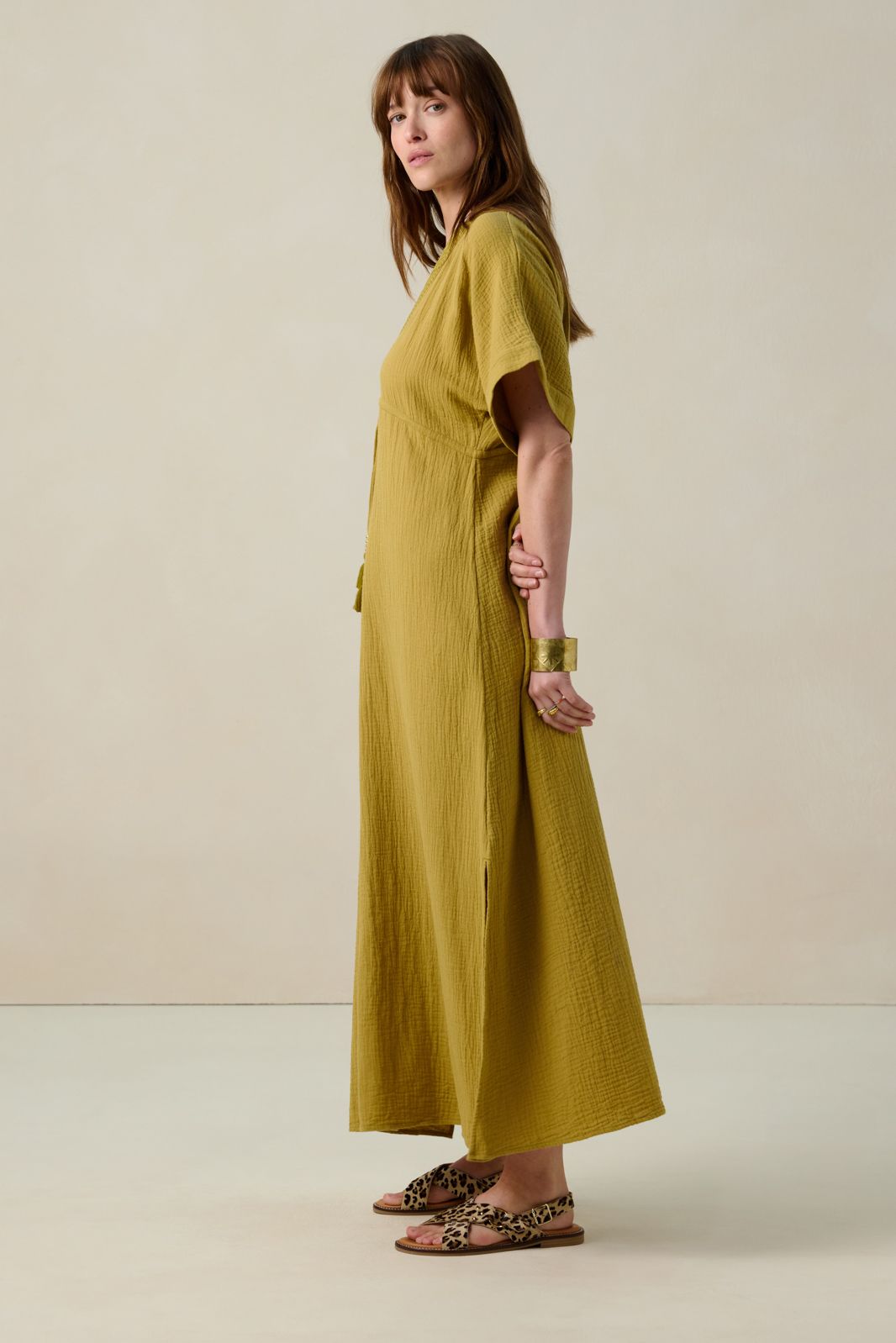 Lichtgroene kaftan maxi jurk