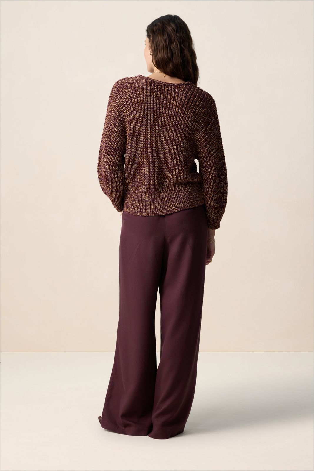 Donkerrode v-hals trui met lurex