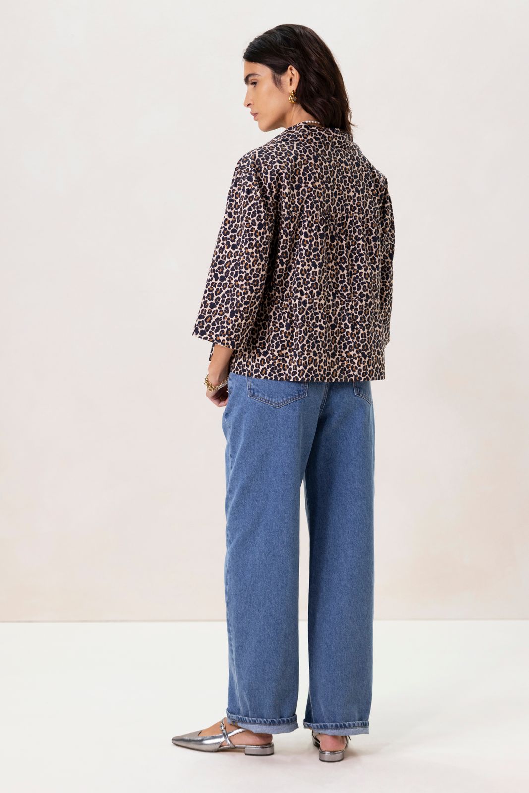 Bruine blouse met leopard print