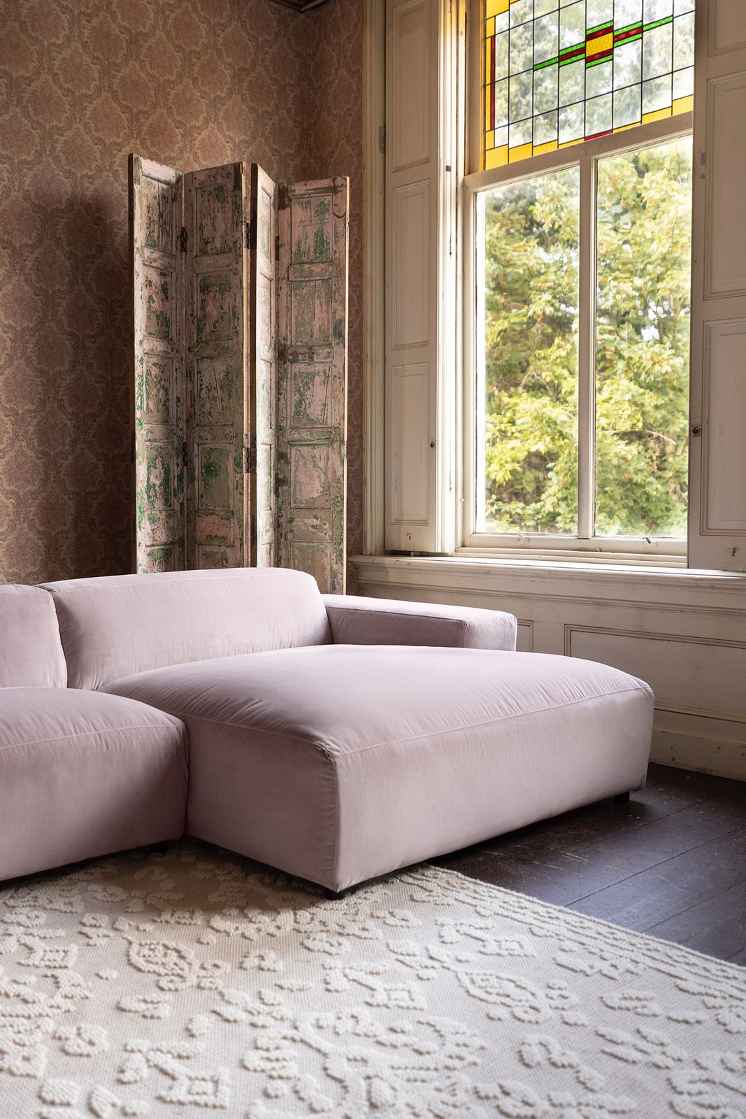 King 3-zits bank chaise longue links heritage nude