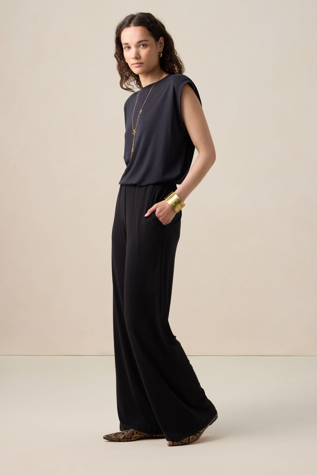 Zwarte mid waist jersey broek