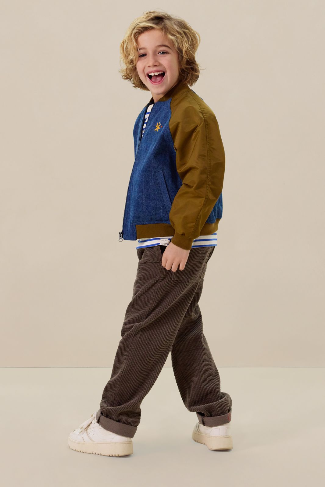 Donkergroene denim bomberjack met artwork