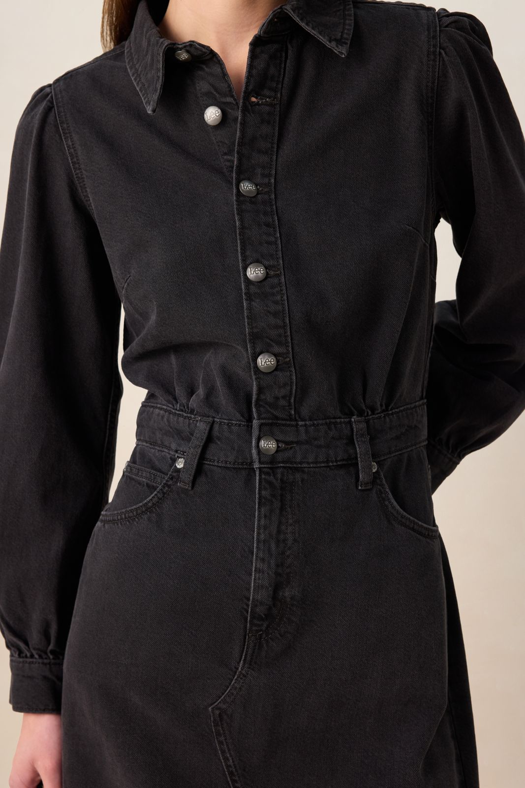 LEE Donkergrijze midi denim jurk