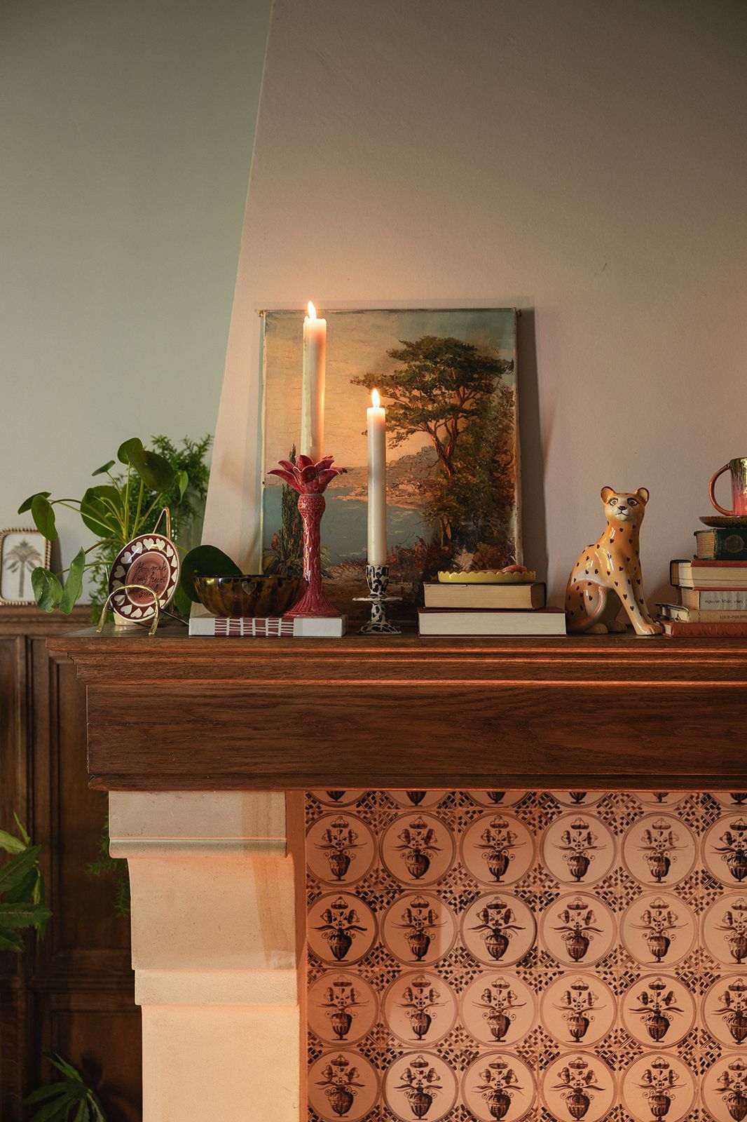 Donkerbruine kom met leopard print