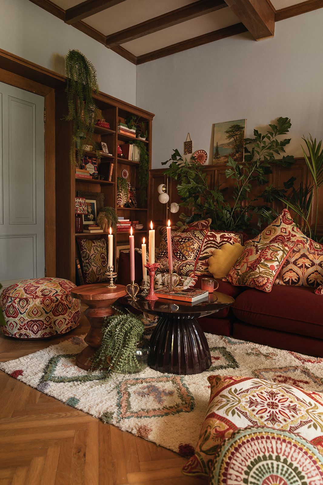 Multicolour poef met ikat