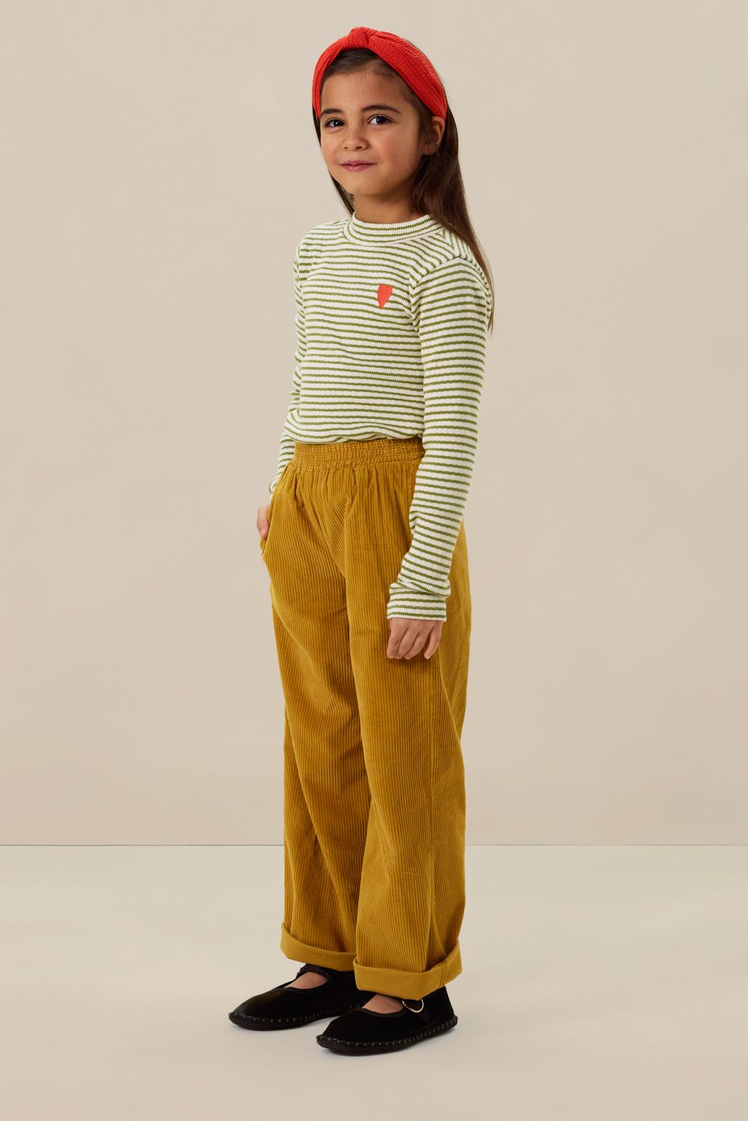 Donkergele wide leg corduroy broek