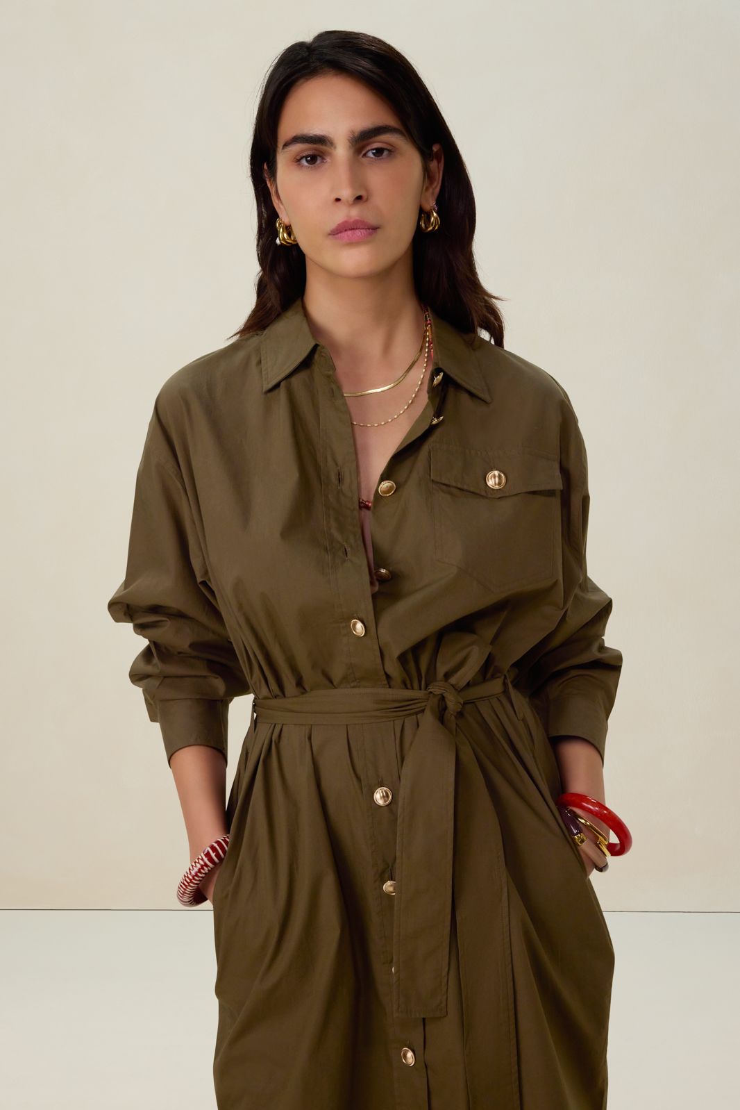 Donkergroene maxi jurk met ceintuur