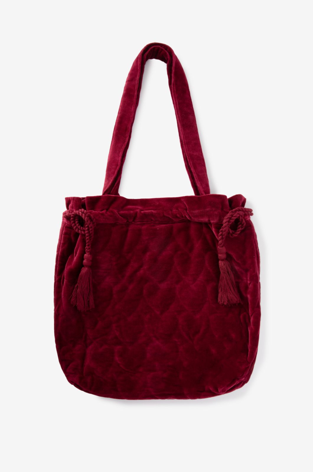 Donkerrode velvet shopper met hartjes