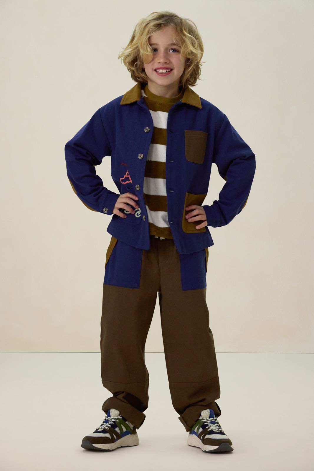 Donkerblauwe colourblock jack met embroidery