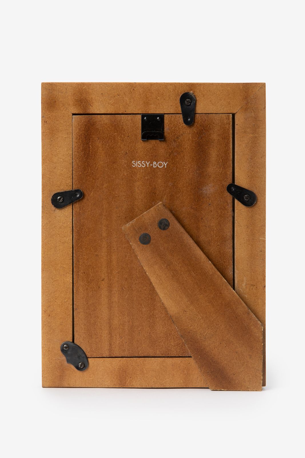 Gele fotolijst met geblokte omlijsting