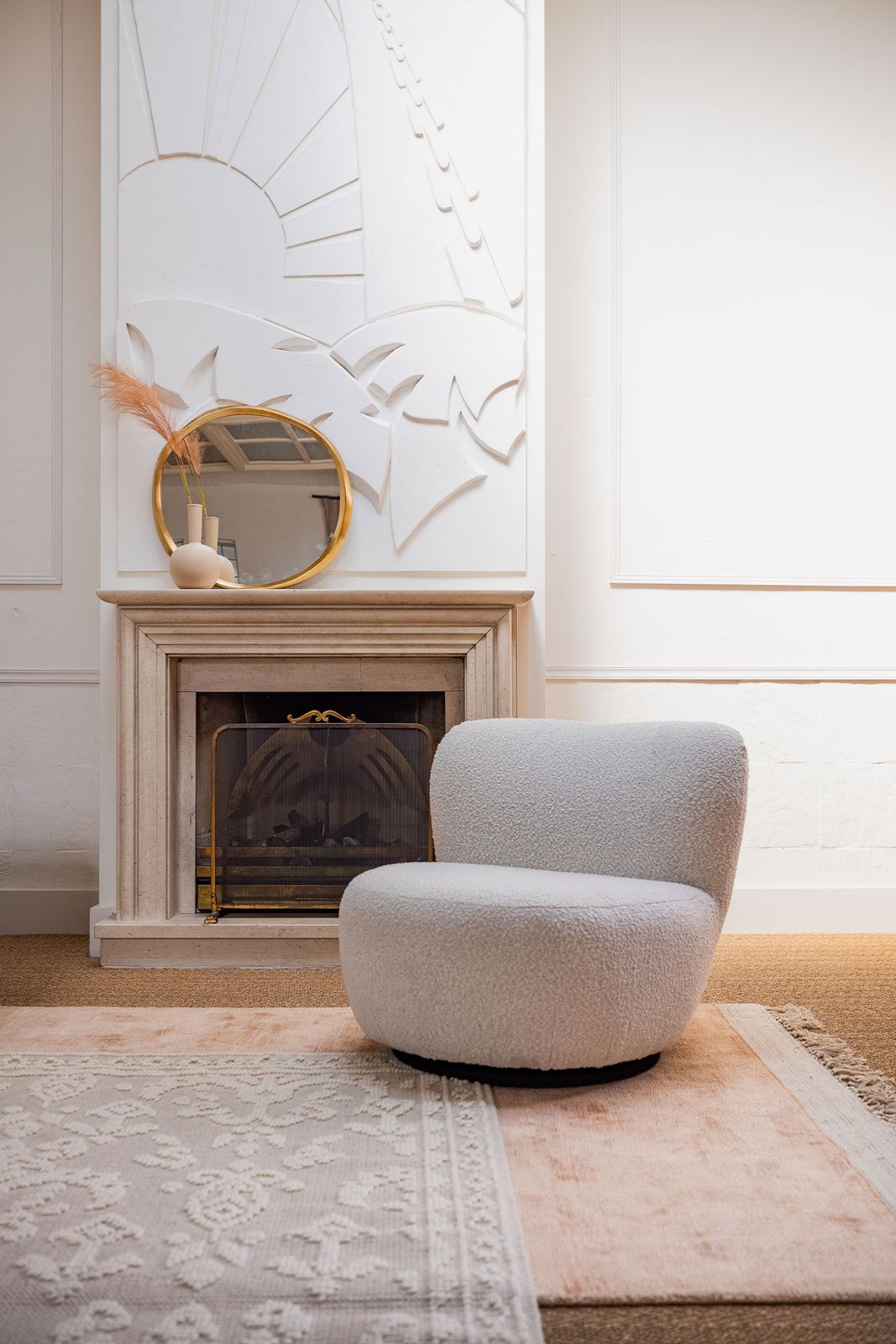 Ecru boucle draaifauteuil Anne