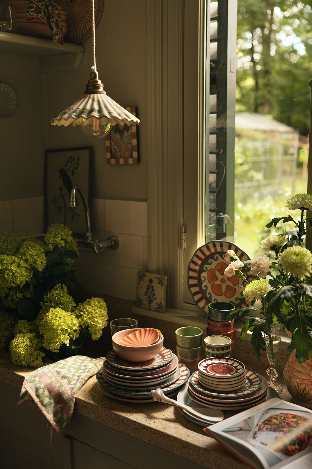 Groene hanglamp met ruffle