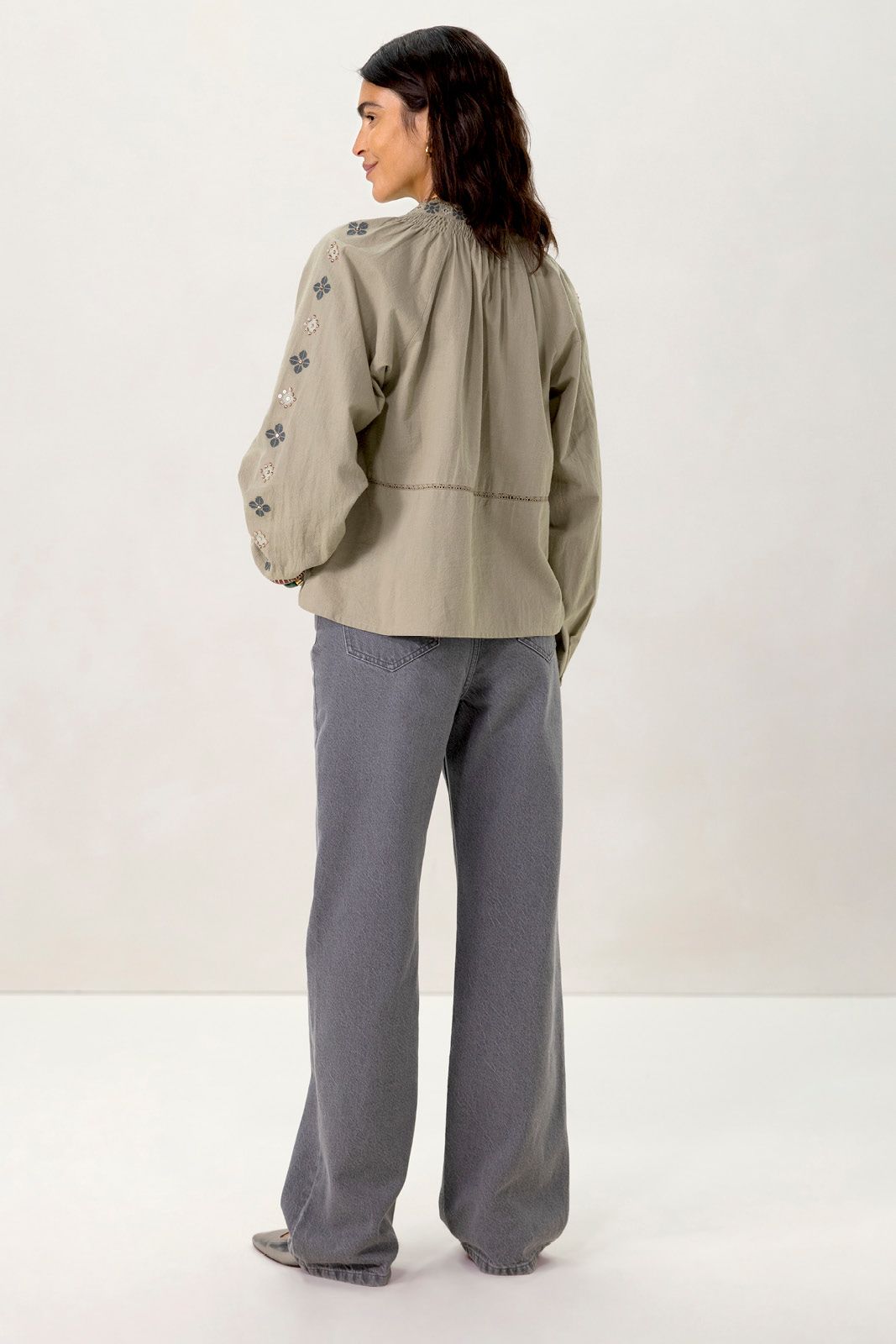 Grijze high waist wide leg jeans