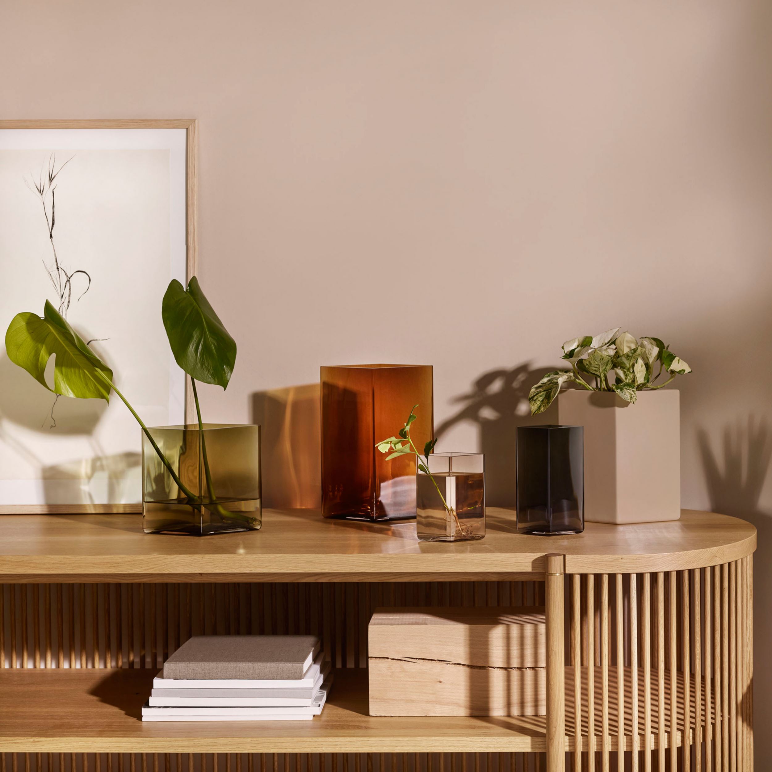 Ruutu ceramic vase 225mm beige