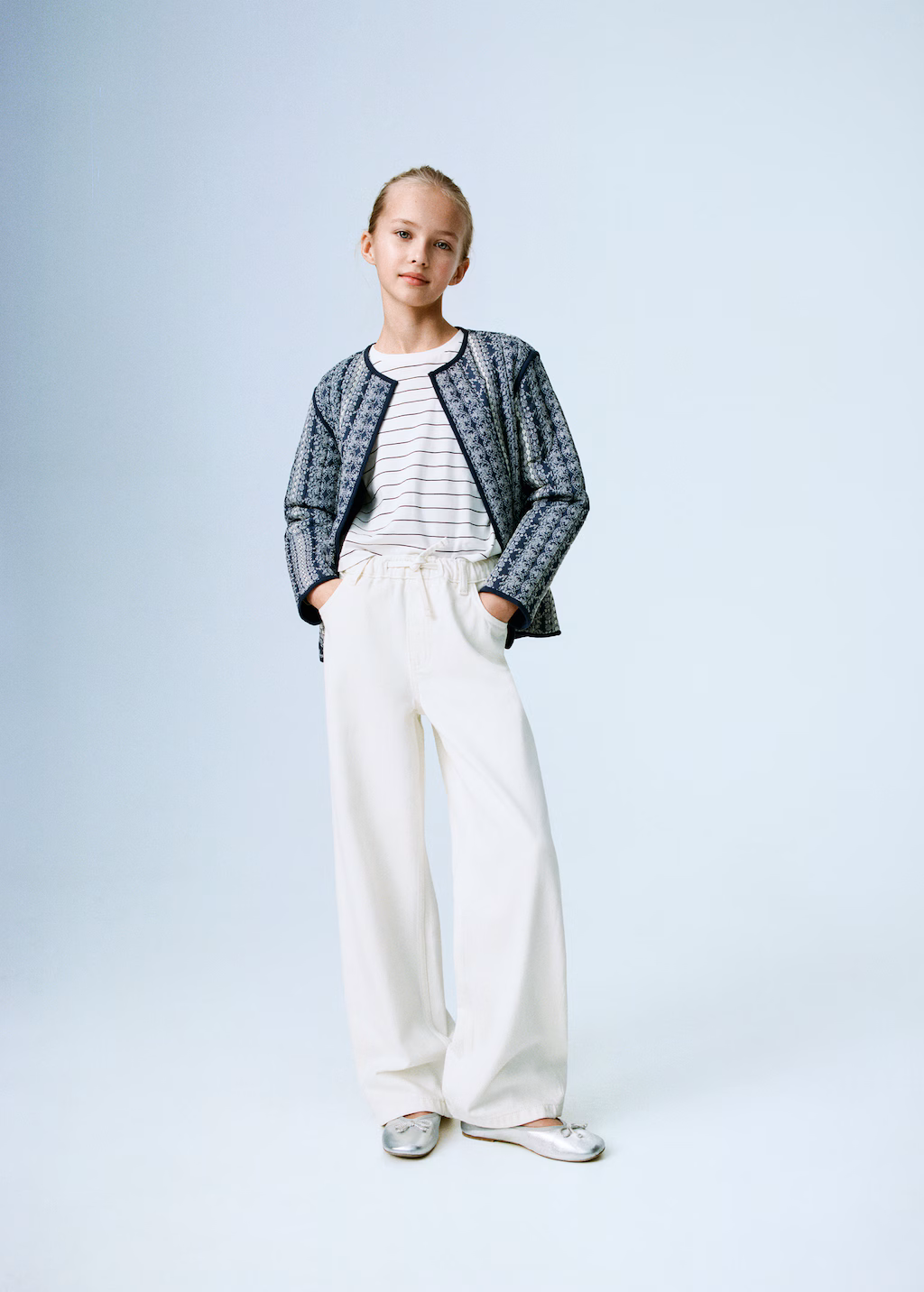 Wideleg jeans with adjustable drawstring - Ecru