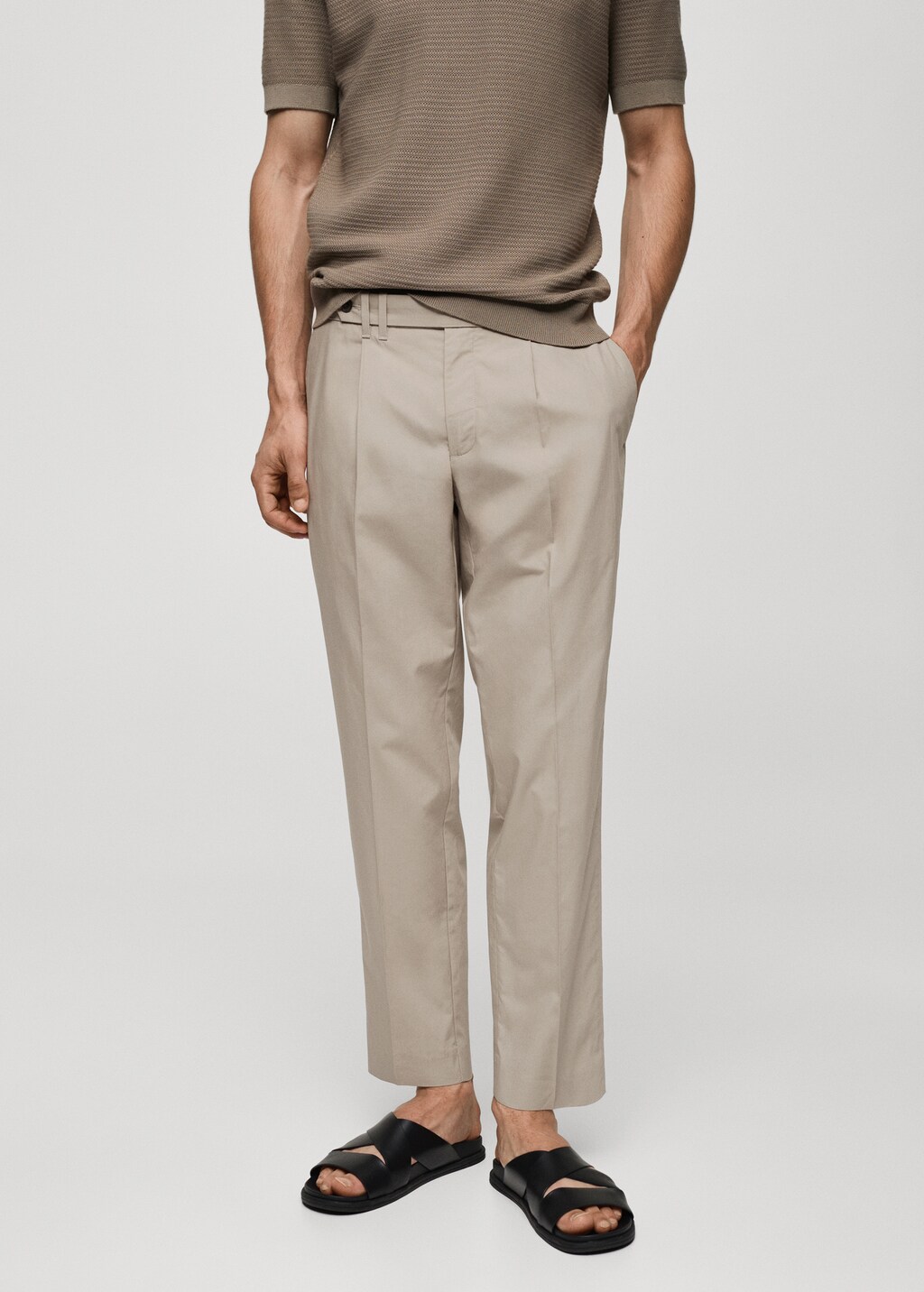Slim-fit lyocell pleated trousers - Light/Pastel Grey