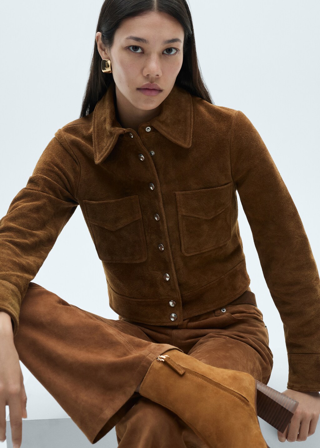 Heel suede ankle boot - Medium Brown