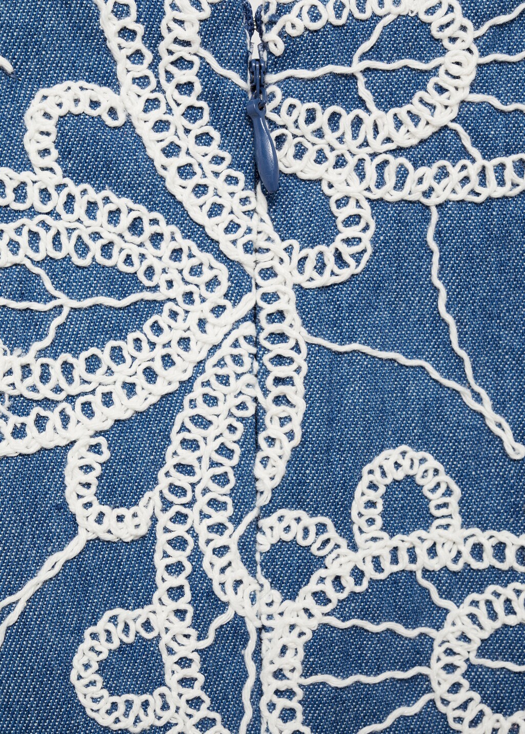 Flower embroidered ruffled dress - Medium Blue