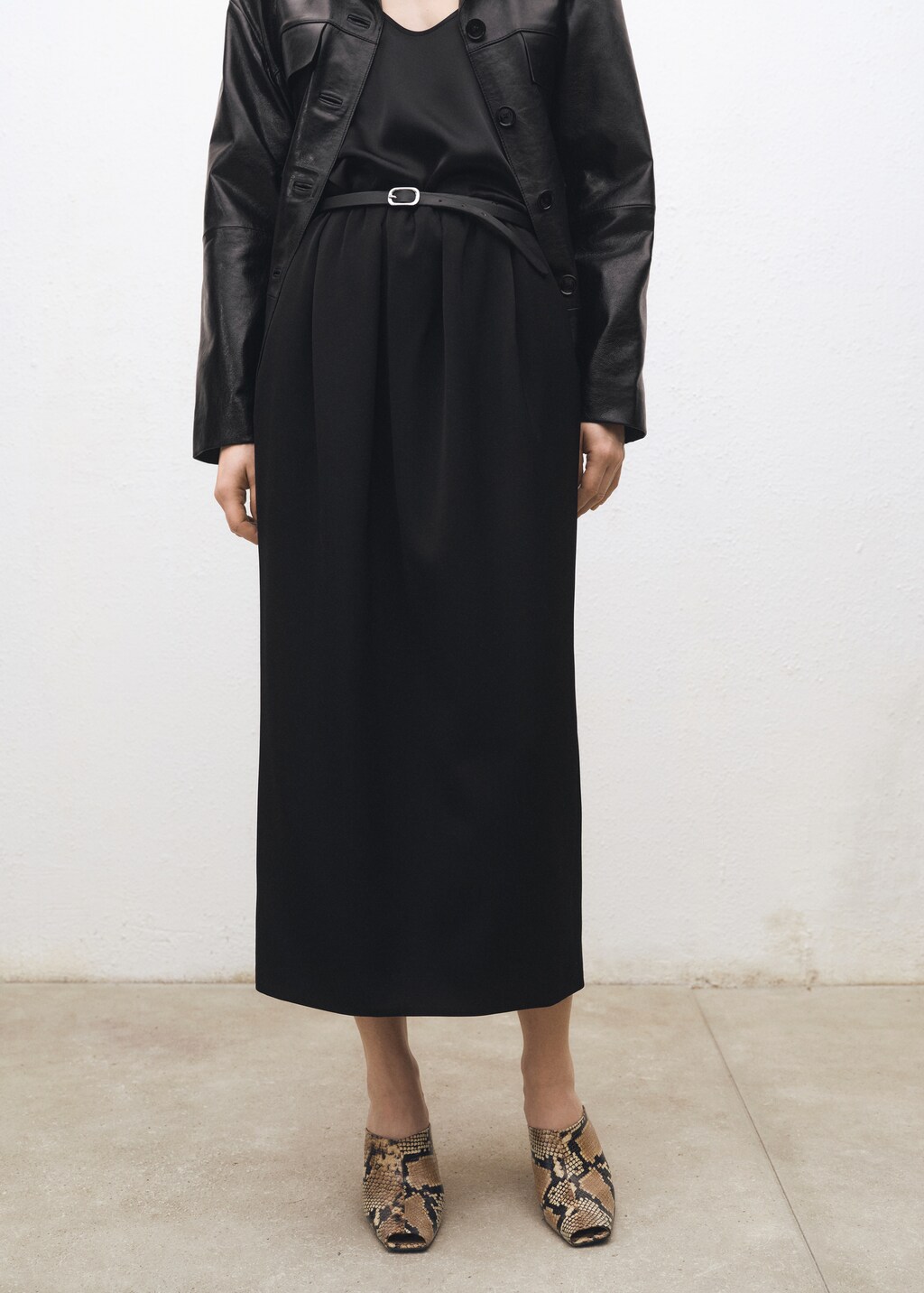 Straight gathered skirt - Black