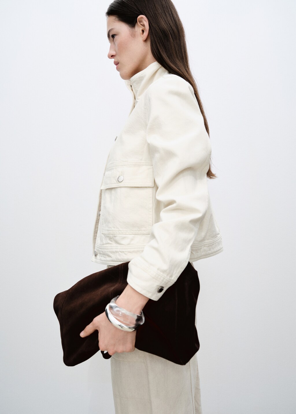 Cotton jacket with high collar and pockets - Off White
