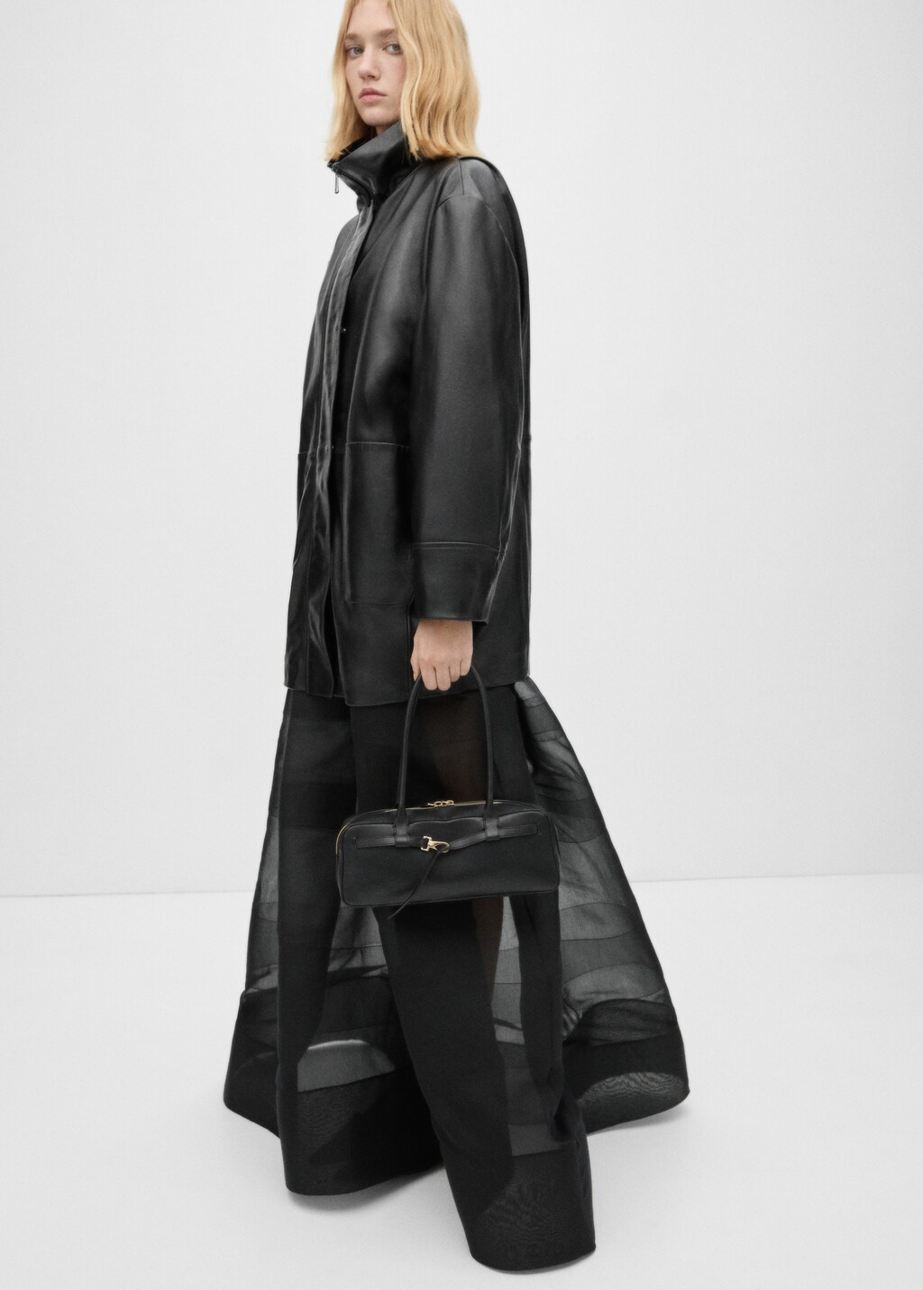 Oversized leather jacket - Black