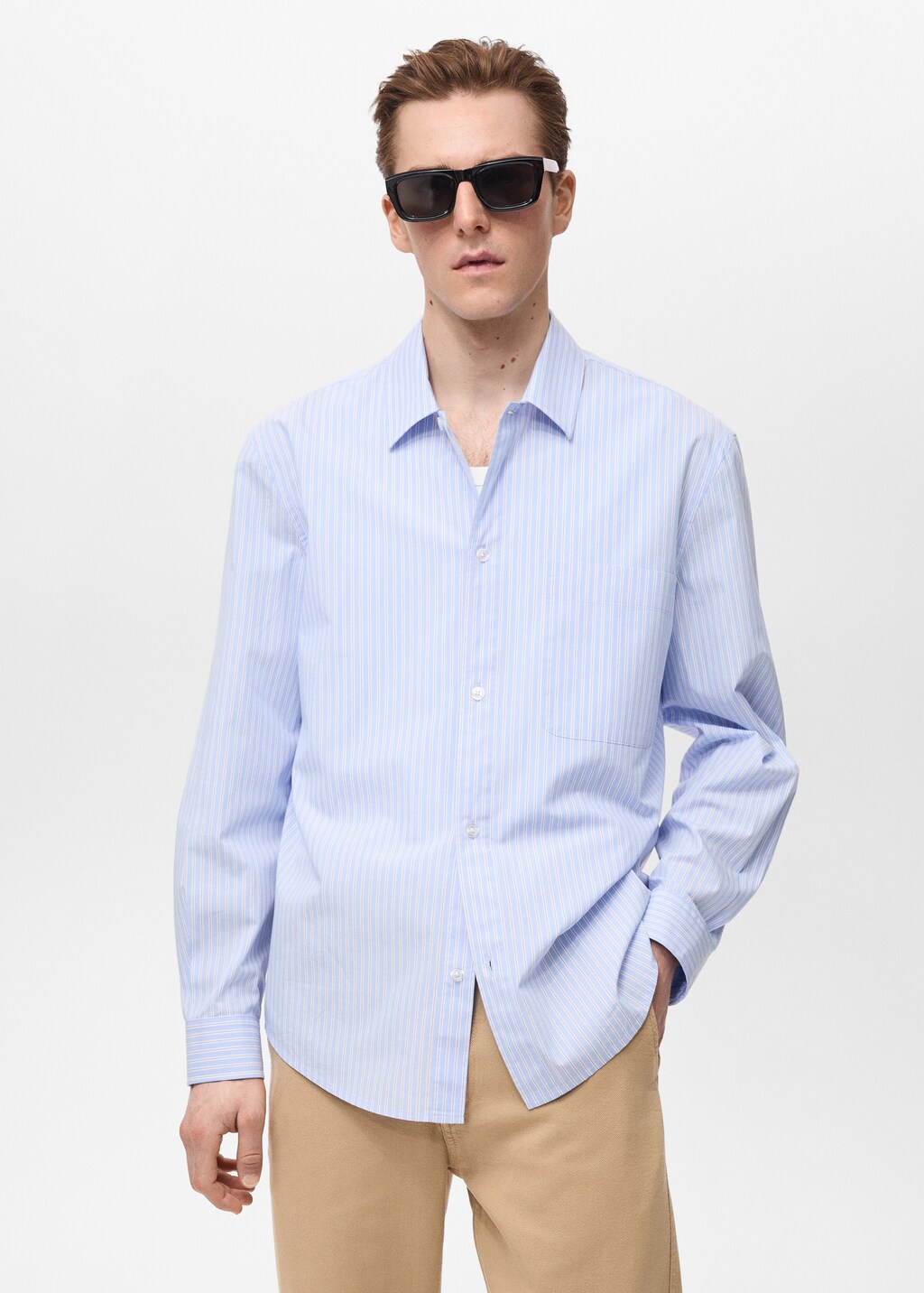 100% cotton regular-fit striped shirt - Sky Blue