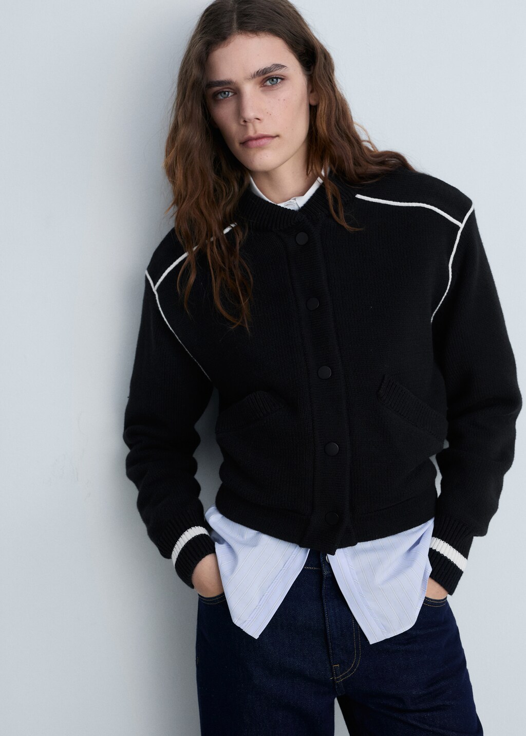 Knitted bomber jacket - Black
