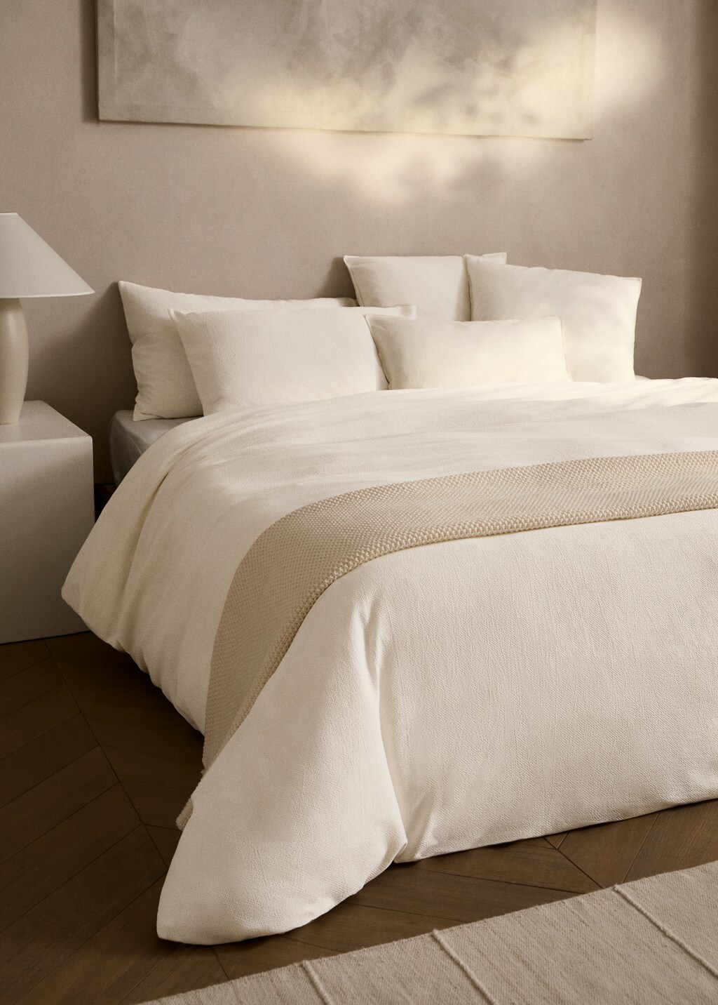 Percale cotton textured duvet cover for 135/140 cm bed - Ecru