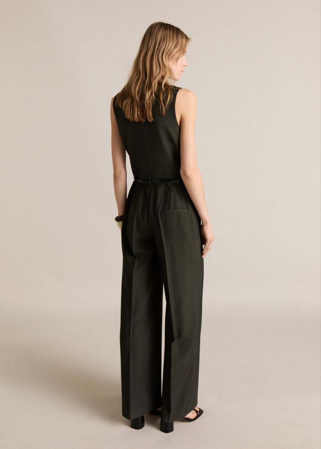 Pinstripe jumpsuit with belt - Billiard Green